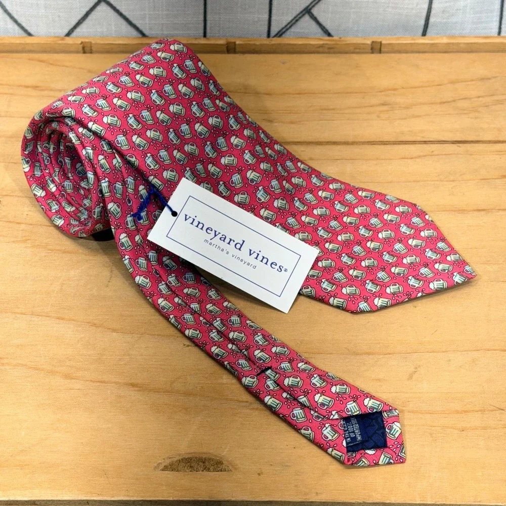 Vineyard Vines Mens Silk Tie Pink Beer Mugs‎ NBWA PAC Chairmans Circle USA Made